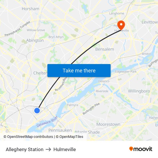 Allegheny Station to Hulmeville map
