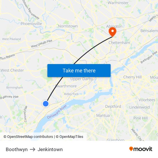 Boothwyn to Jenkintown map