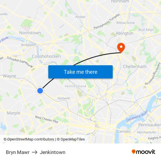Bryn Mawr to Jenkintown map