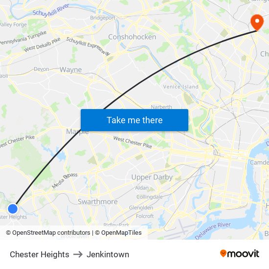 Chester Heights to Jenkintown map