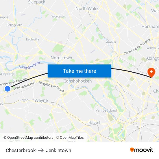 Chesterbrook to Jenkintown map