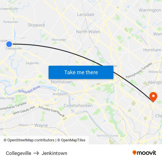 Collegeville to Jenkintown map