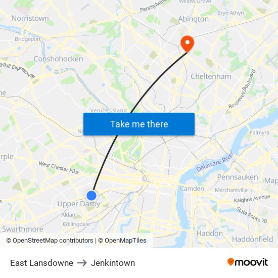 East Lansdowne to Jenkintown map