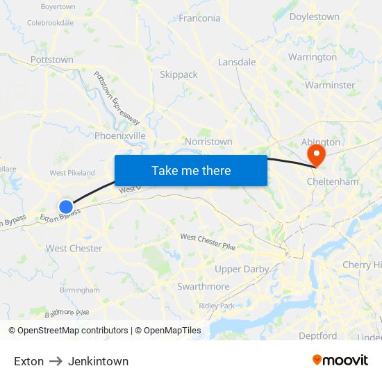 Exton to Jenkintown map