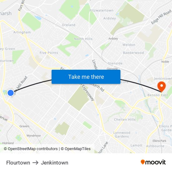 Flourtown to Jenkintown map