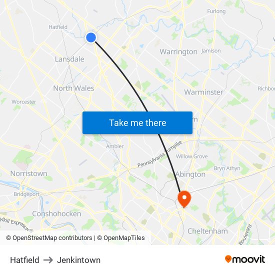 Hatfield to Jenkintown map