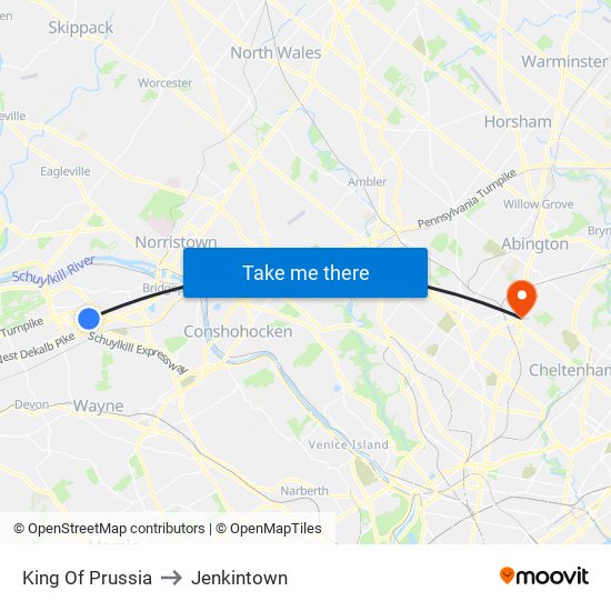 King Of Prussia to Jenkintown map