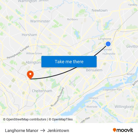 Langhorne Manor to Jenkintown map