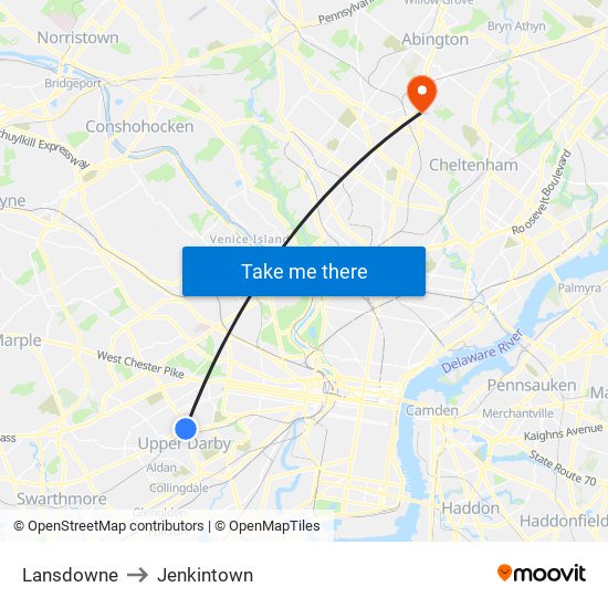 Lansdowne to Jenkintown map