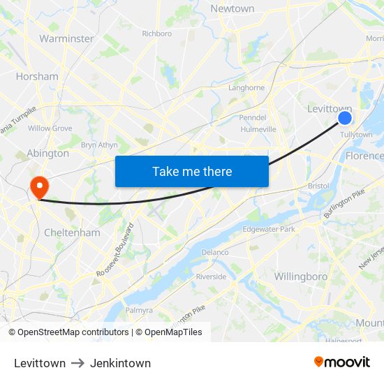 Levittown to Jenkintown map