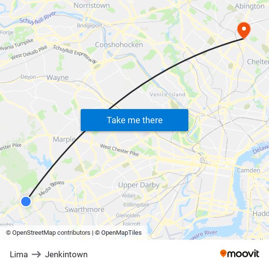 Lima to Jenkintown map
