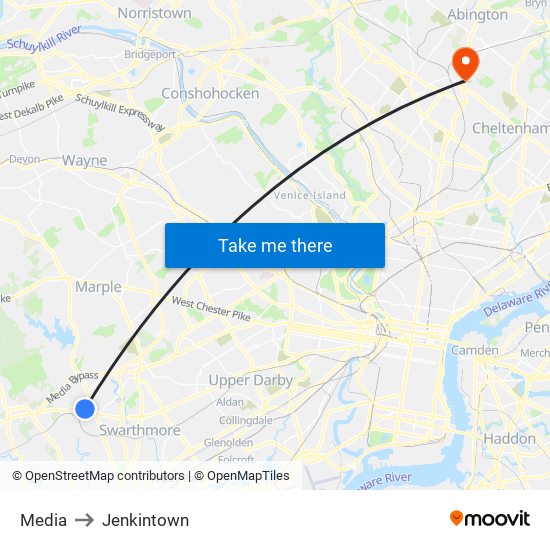 Media to Jenkintown map