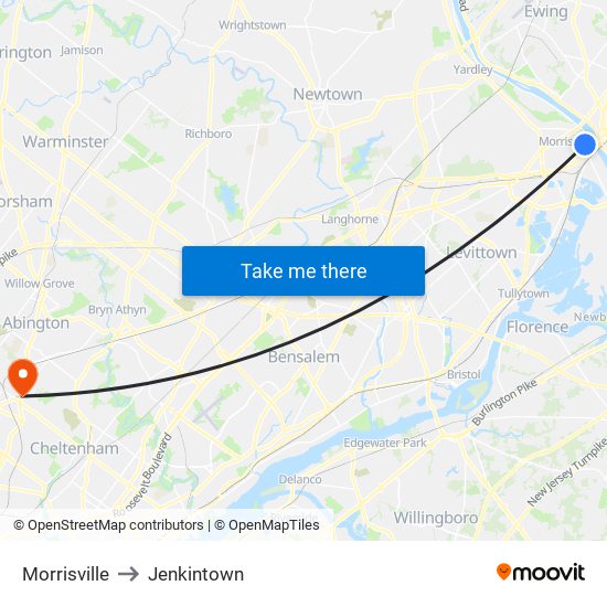 Morrisville to Jenkintown map