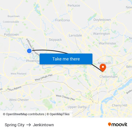 Spring City to Jenkintown map