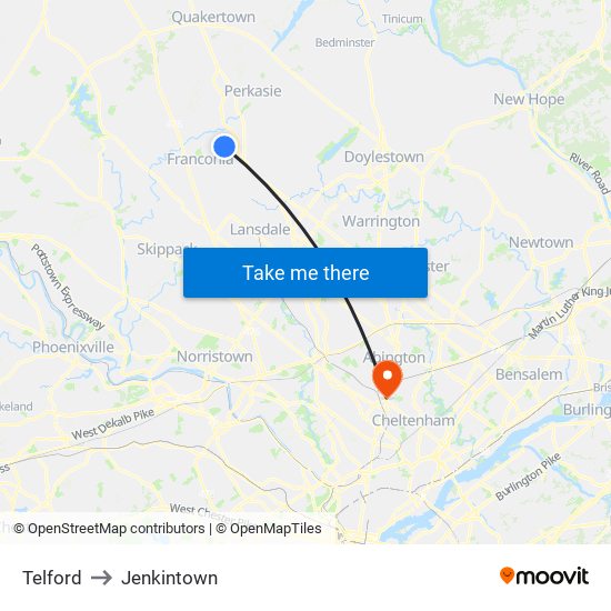 Telford to Jenkintown map