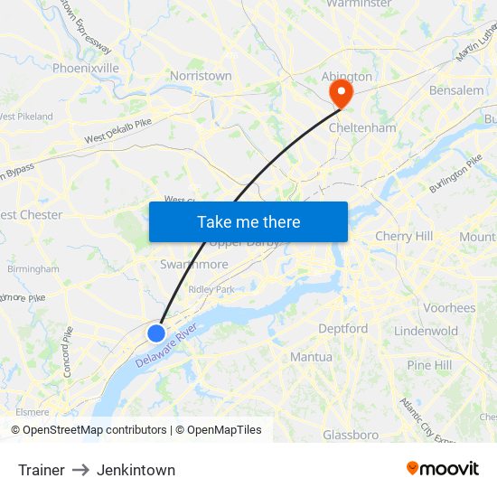 Trainer to Jenkintown map