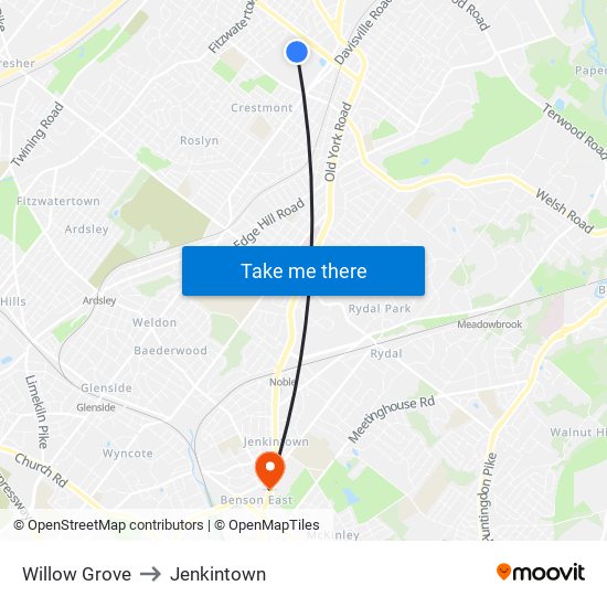 Willow Grove to Jenkintown map