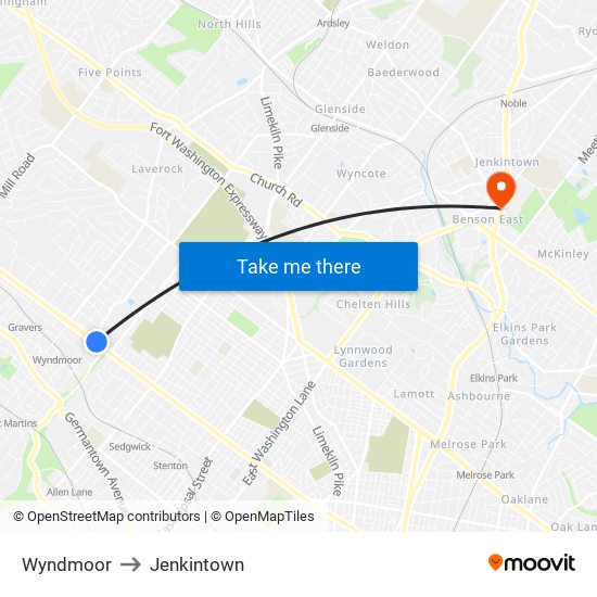 Wyndmoor to Jenkintown map
