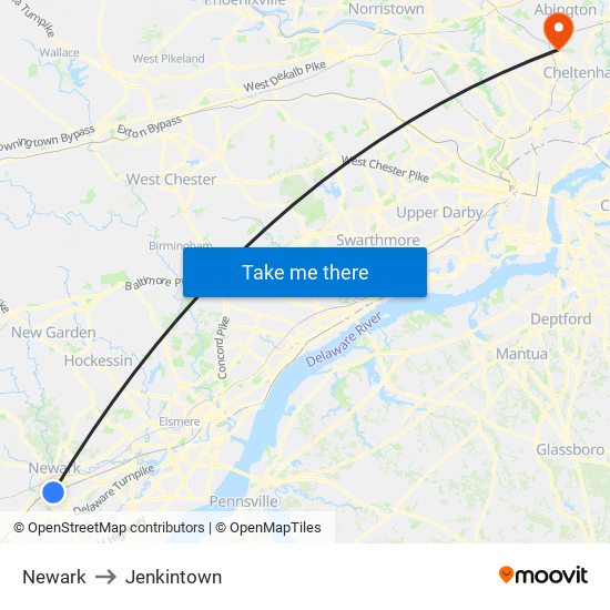 Newark to Jenkintown map