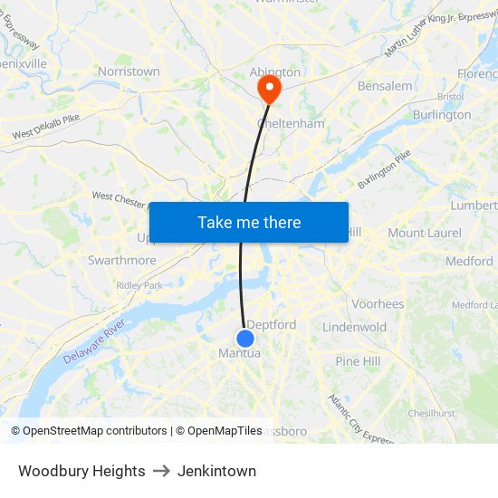 Woodbury Heights to Jenkintown map