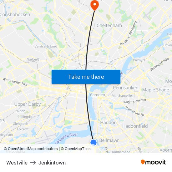 Westville to Jenkintown map