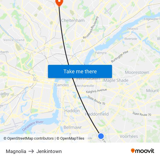 Magnolia to Jenkintown map