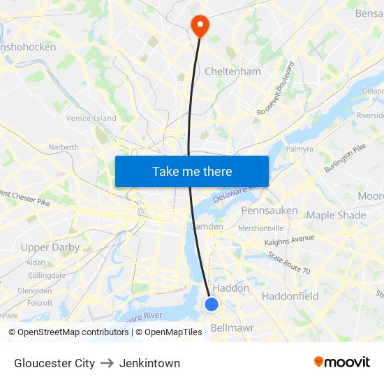 Gloucester City to Jenkintown map