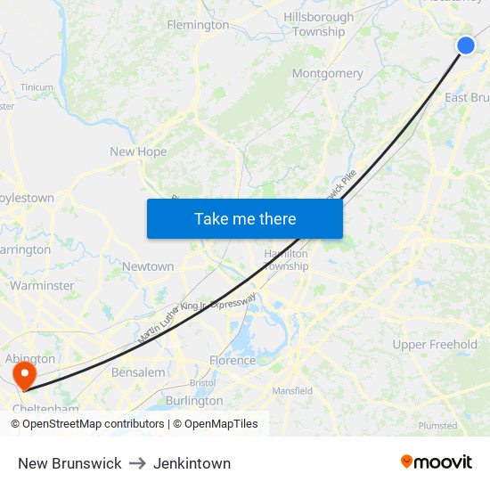 New Brunswick to Jenkintown map