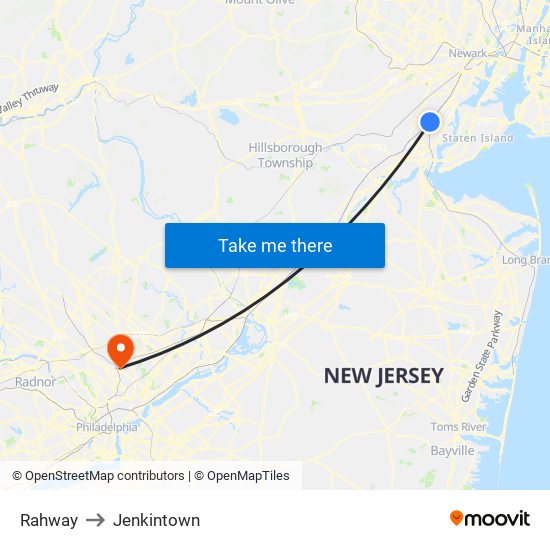 Rahway to Jenkintown map