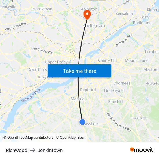 Richwood to Jenkintown map