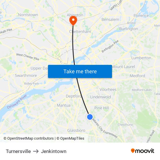 Turnersville to Jenkintown map