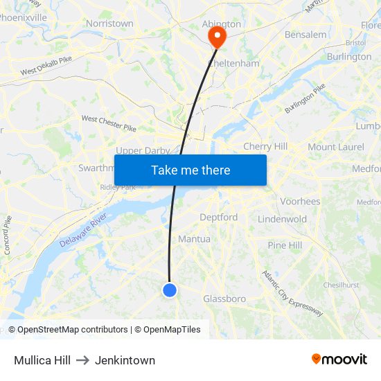 Mullica Hill to Jenkintown map
