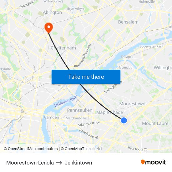 Moorestown-Lenola to Jenkintown map