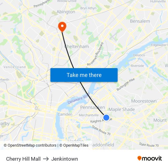 Cherry Hill Mall to Jenkintown map