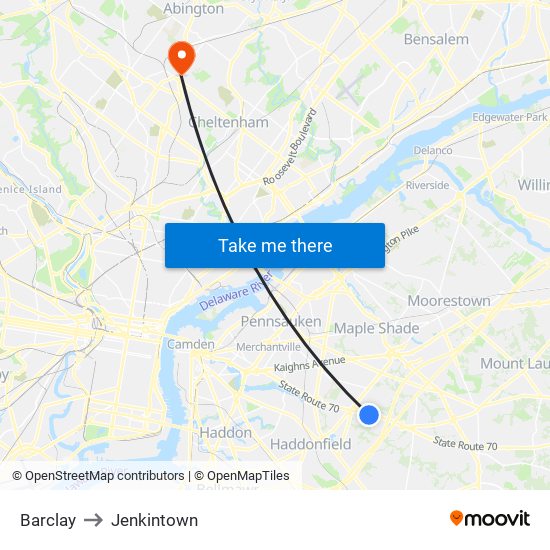 Barclay to Jenkintown map