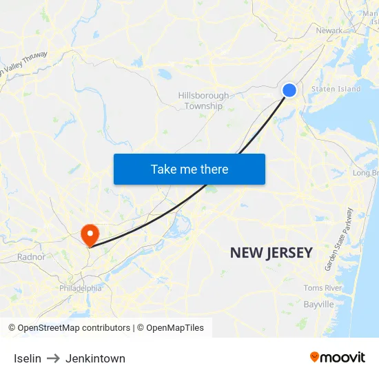 Iselin to Jenkintown map