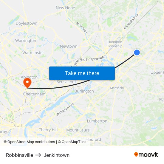 Robbinsville to Jenkintown map
