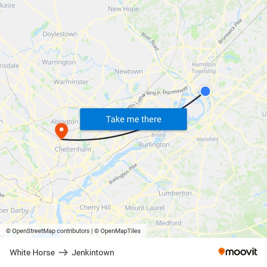 White Horse to Jenkintown map