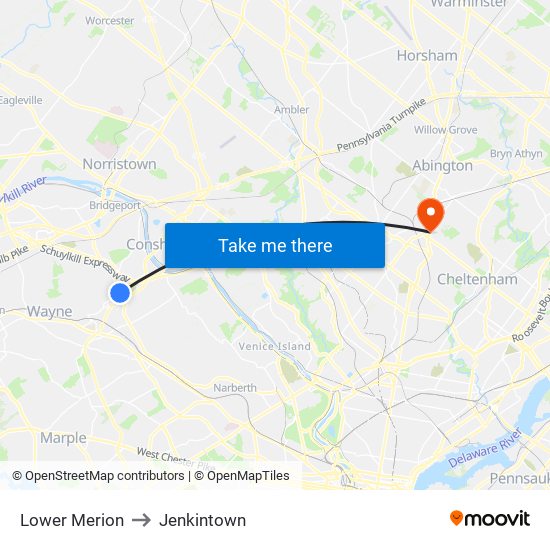 Lower Merion to Jenkintown map