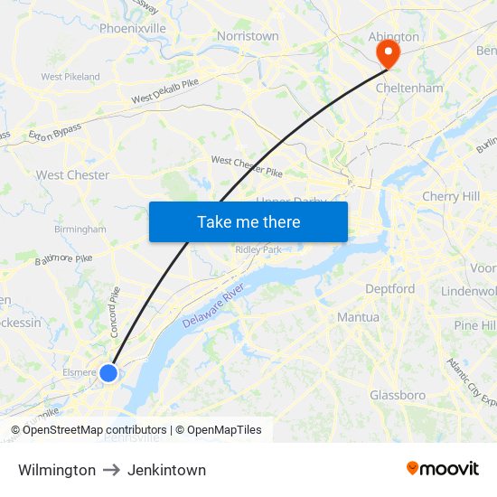 Wilmington to Jenkintown map