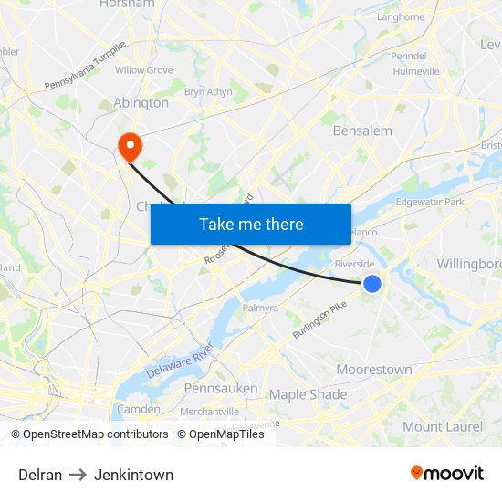 Delran to Jenkintown map