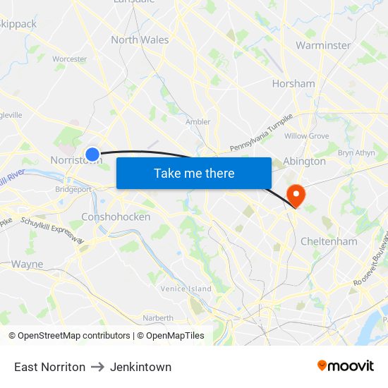 East Norriton to Jenkintown map