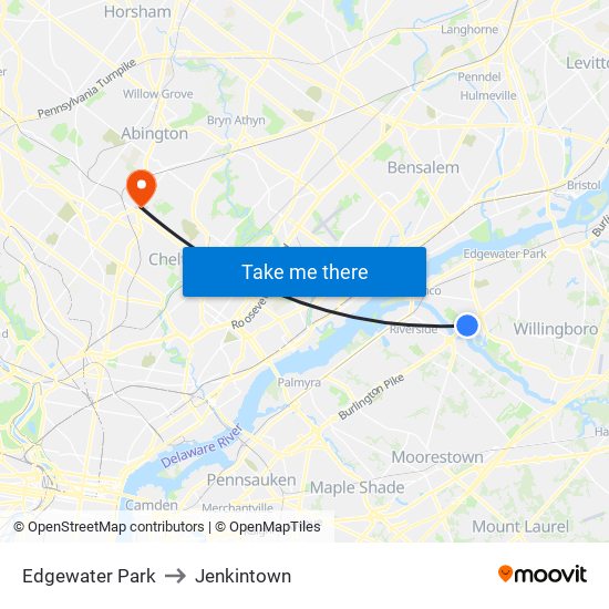 Edgewater Park to Jenkintown map