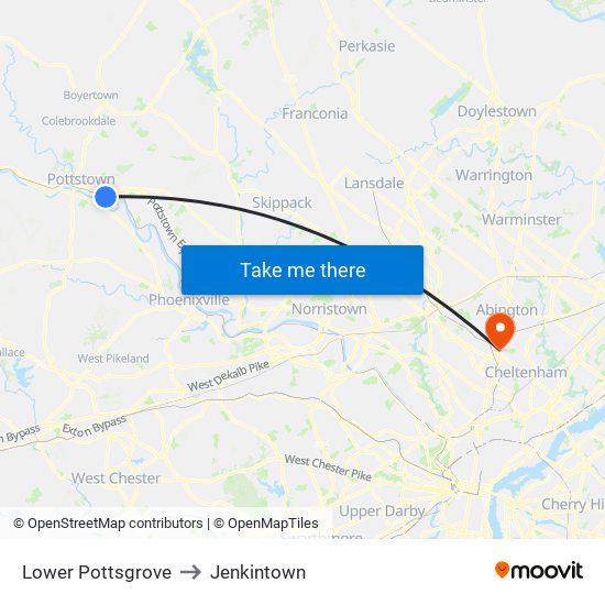 Lower Pottsgrove to Jenkintown map