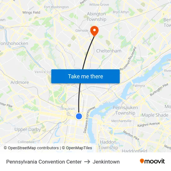 Pennsylvania Convention Center to Jenkintown map