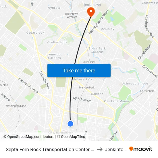 Septa Fern Rock Transportation Center Station to Jenkintown map