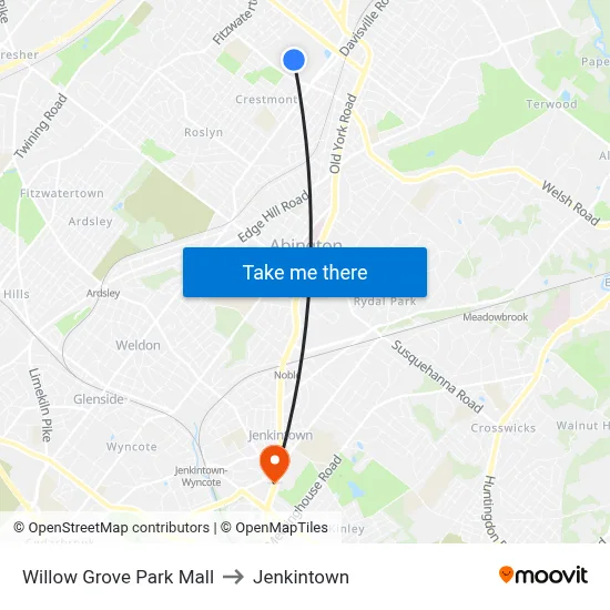 Willow Grove Park Mall to Jenkintown map