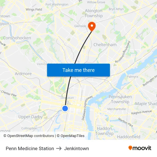 Penn Medicine Station to Jenkintown map