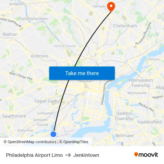 Philadelphia Airport Limo to Jenkintown map