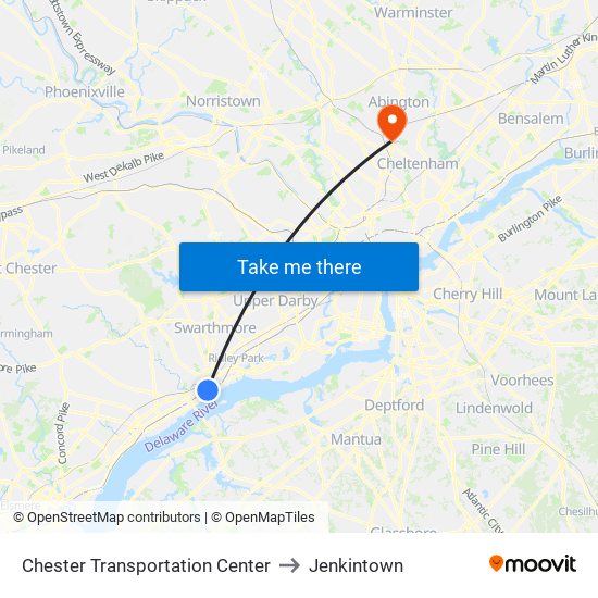 Chester Transportation Center to Jenkintown map